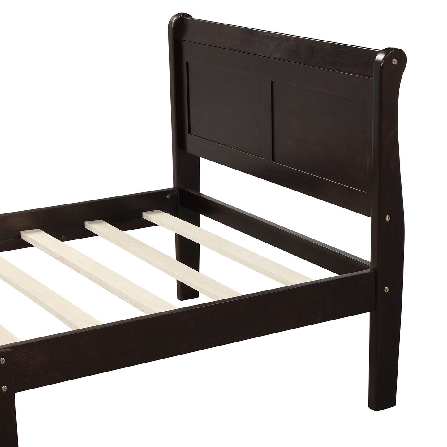 Twin Platform Bed Frame Mattress Foundation Sleigh Bed With Headboard, Footboard, Slat Support - Espresso
