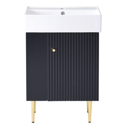 Bathroom Vanity, Combo Cabinet, Bathroom Storage Cabinet, Single Ceramic Sink, Left Side Storage - Black