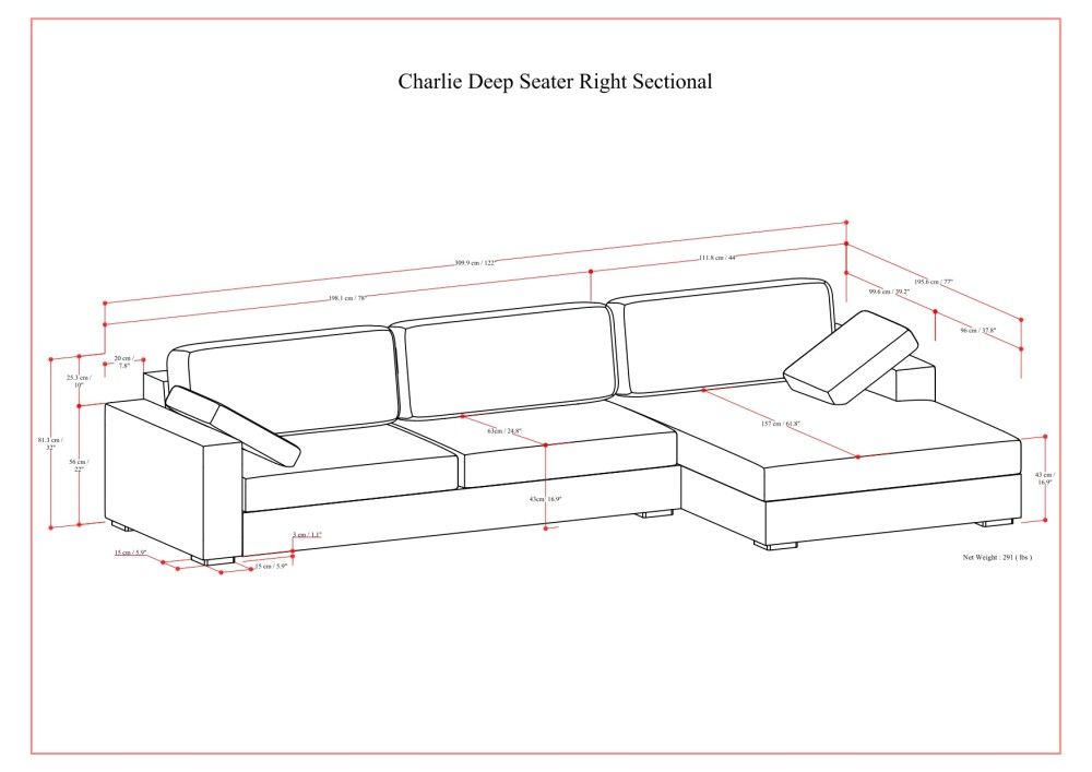 Charlie - Deep Seater Right Sectional Sofa - Gray