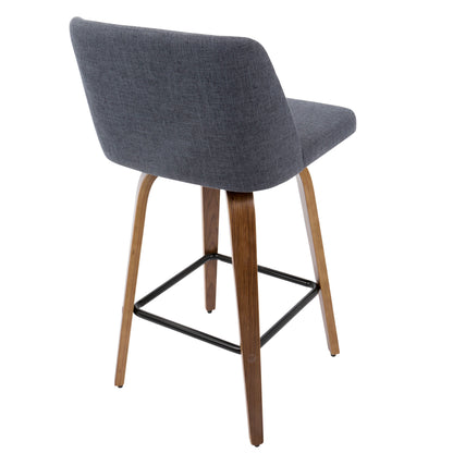 Toriano - Mid-Century Modern Counter Stool (Set of 2) - Walnut / Blue