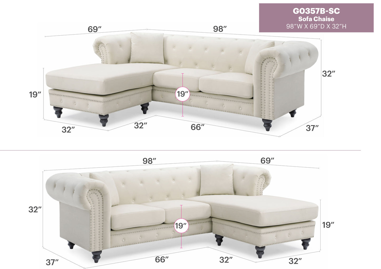 Nola - Sofa Chaise - Ivory