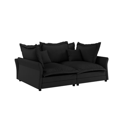 Modern Comfy Upholstered Sofa Cloud Couch, Deep Seat Couches With Multiple Large Soft Pillows, Convertible Deep Seat Chaise Longue For Living Room - Black