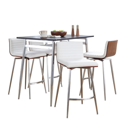 Marcel Mason - 5 Piece Swivel Contemporary Counter Height Dining Set - Chrome - Black / Walnut / White