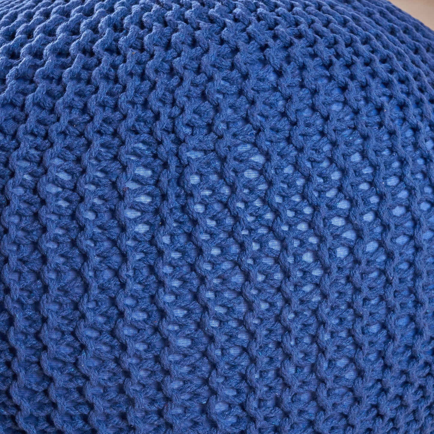 Bordeaux - Knitted Cotton Round Pouf Ottoman, Versatile Floor Cushion, Cotton Material - Navy Blue