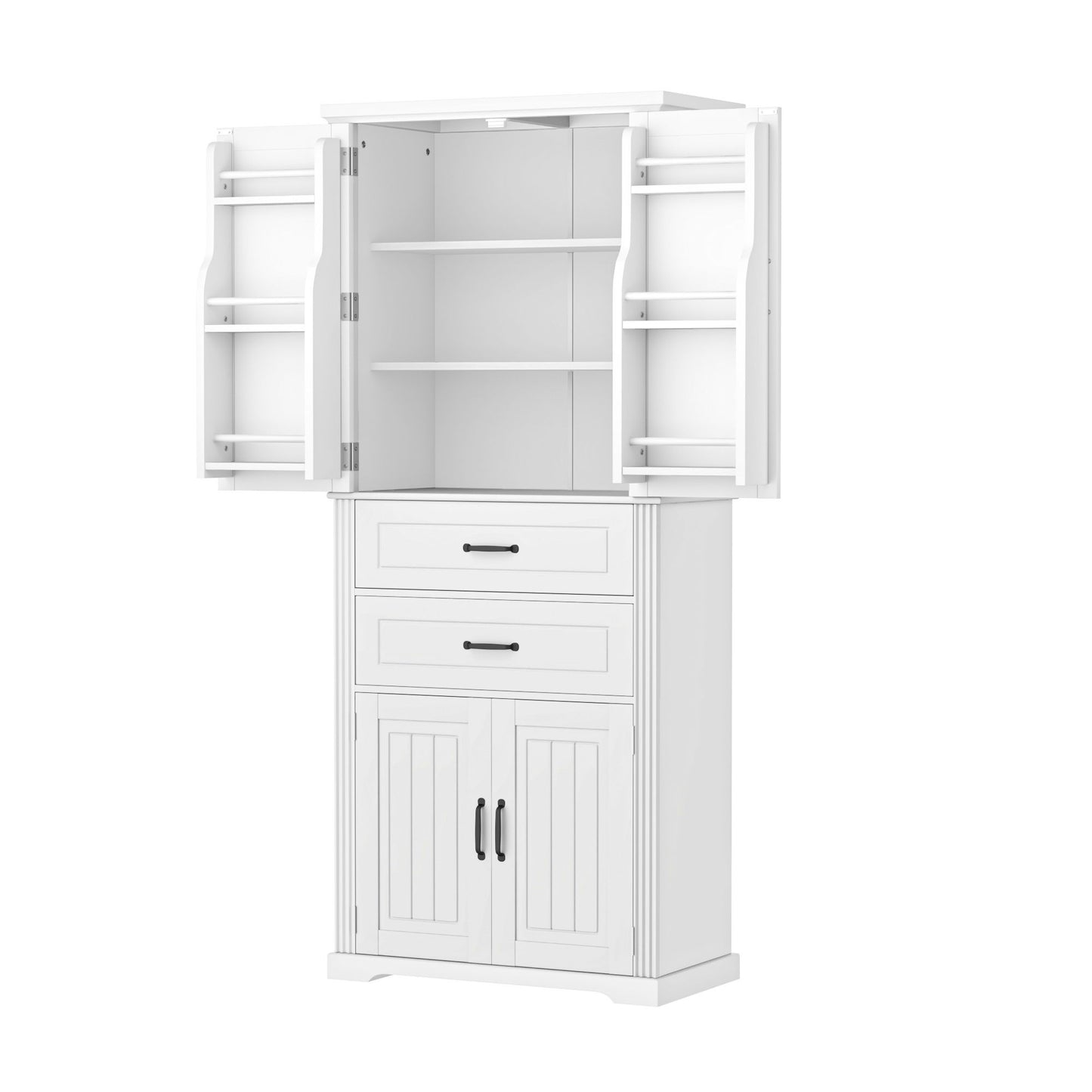 Elegant Multi Functional Storage Cabinet With Slide Rail Drawers, Adjustable Shelves - White