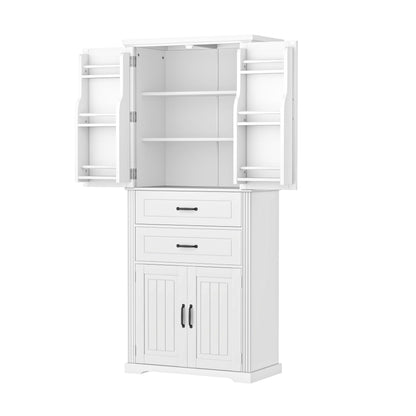 Elegant Multi Functional Storage Cabinet With Slide Rail Drawers, Adjustable Shelves - White
