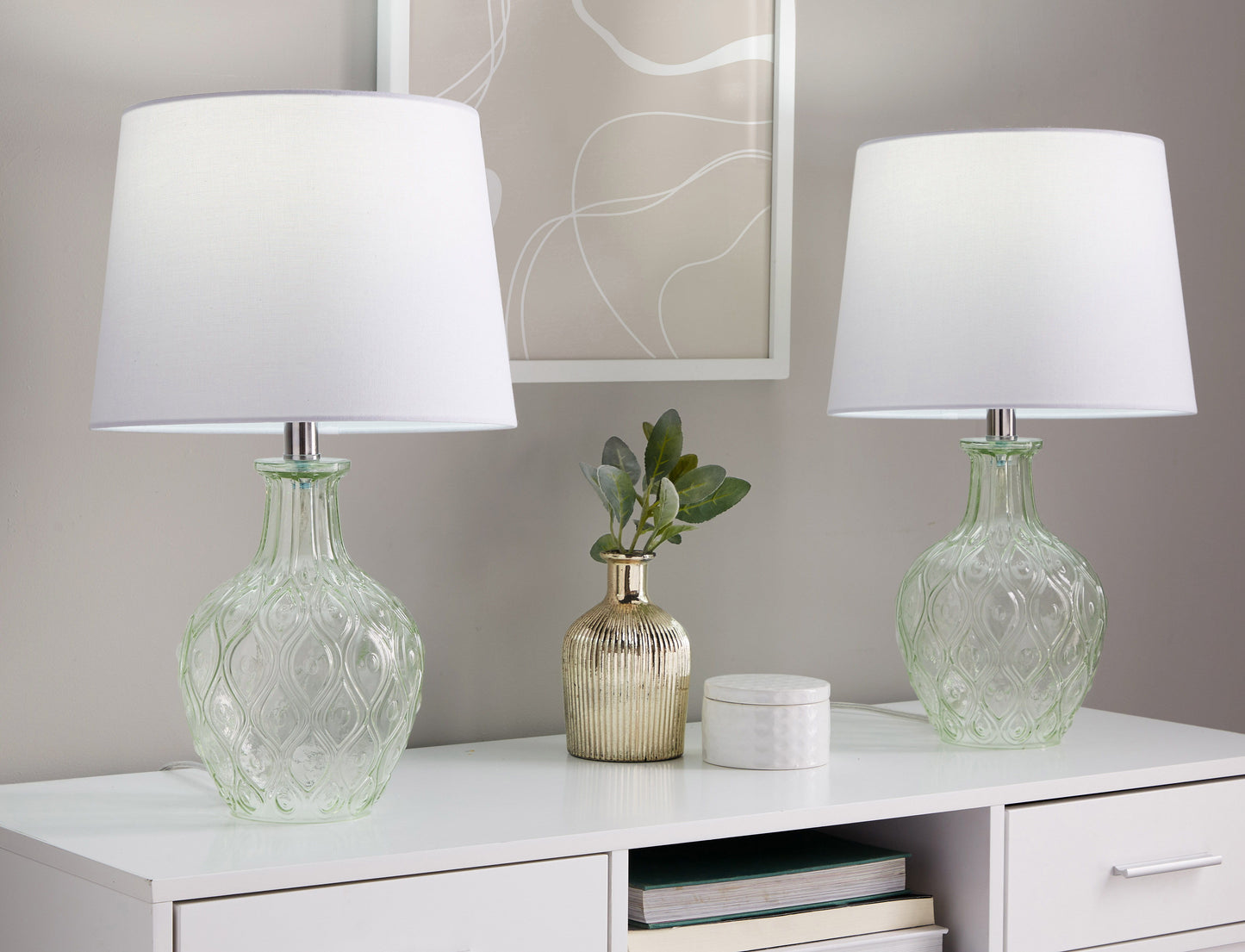 Gloria - Round Contemporary Lamp (Set of 2) - Clear Recycled Spanish / Chrome / White