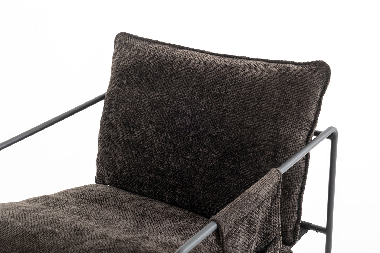 Upholstered Hanging Armchair With Arm Pocket Metal Frame (Set of 2), Crushed Foam Cushions And Skin-Friendly Braid For Living Room And Bedroom - Dark Gray