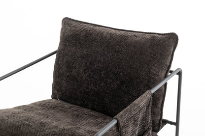 Upholstered Hanging Armchair With Arm Pocket Metal Frame (Set of 2), Crushed Foam Cushions And Skin-Friendly Braid For Living Room And Bedroom - Dark Gray
