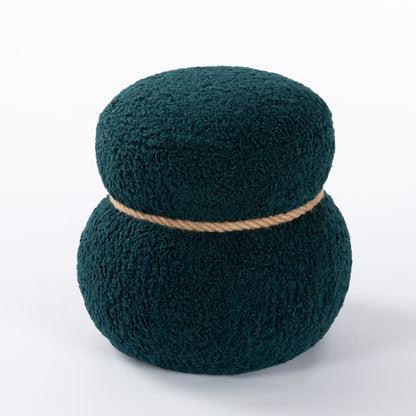 Snowman Stool With Lamb Wool Cushion And Solid Wood Frame - Dark Green