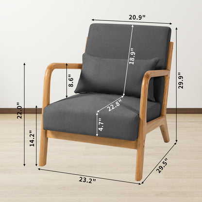 Leisure Chair With Solid Wood Armrest And Feet, Mid-Century Modern Accent Sofa, 1 Seat - Dark Gray
