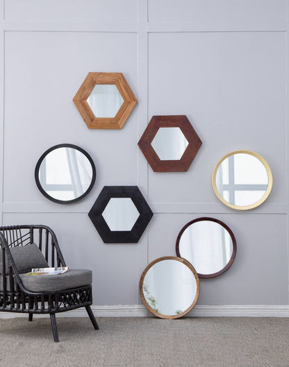 Transitional Decor Style Mango Wood Wall Mirror Wall Decor With Frame Of Solid Mango Wood For Bathroom, Entryway Console Lean Against Wall - Natural