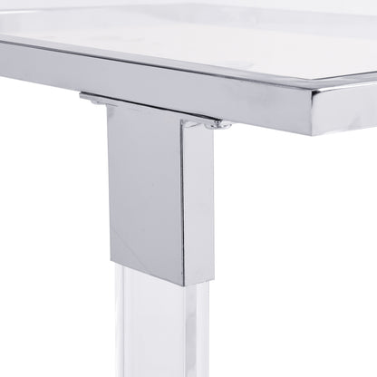 Glass Side Table, Acrylic End Table, Glass Top C Shape Square Table With Metal Base For Living Room, Bedroom, Balcony Home And Office - Chrome