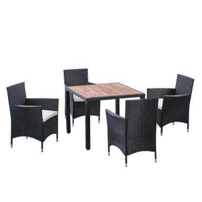 5 Piece Outdoor Patio Wicker Dining Set Patio Wicker Furniture Dining Set With Top - Black / Creme