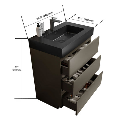 Alice - 30" Bathroom Vanity With Sink, Large Storage Freestanding Bathroom Vanity For Modern Bathroom, One-Piece Black Sink Basin Without Drain And Faucet - Black / Gray