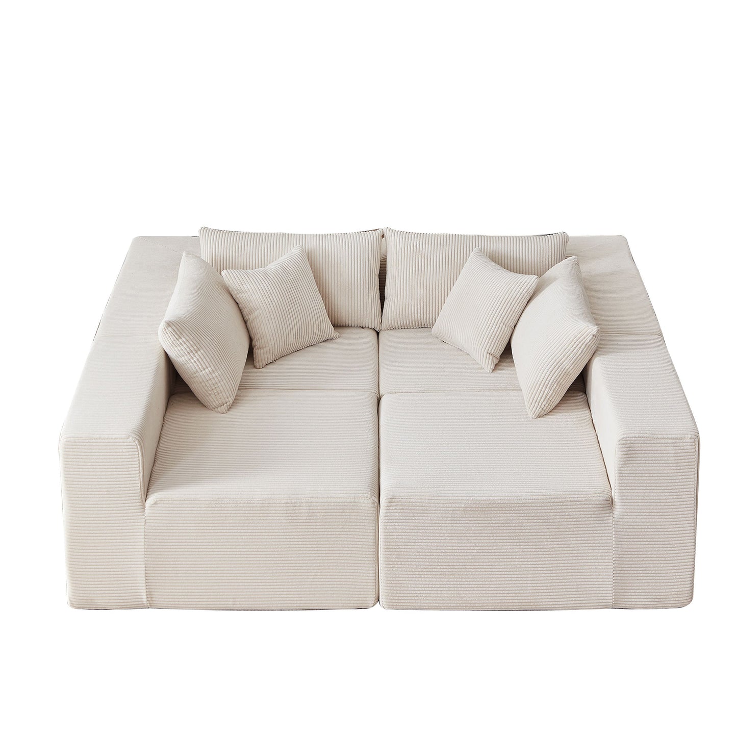 Corduroy Modular L Shaped Sectional Sofa, Luxury Floor Couch Set, 4 Piece Free Combination - Beige