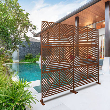 Rusty Outdoor & Indoor Freestanding Metal Privacy Screen, Decorative Privacy Fence Panels For Deck, Balcony, Patio - Rust Red