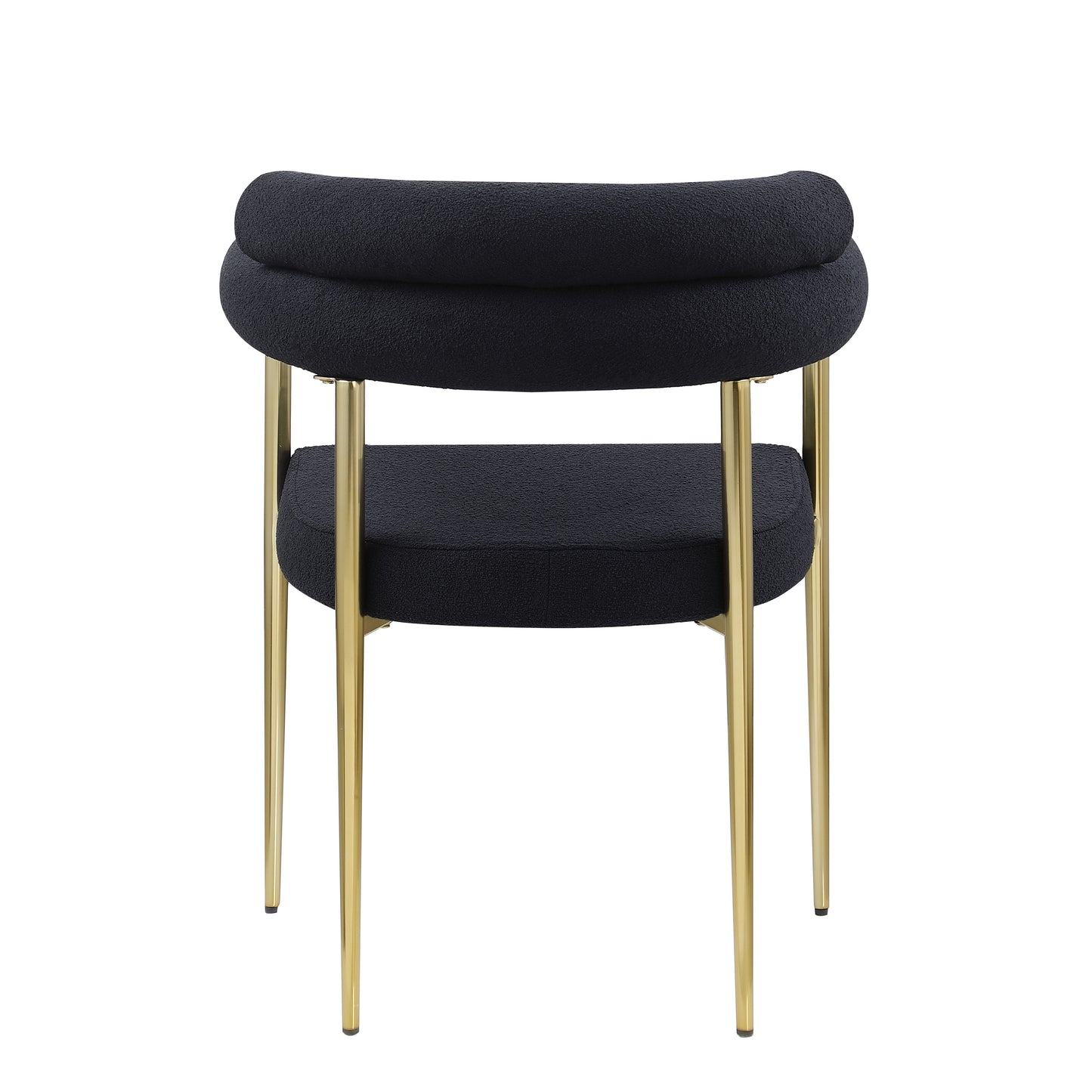 Dining Chairs (Set of 2), Mid-Century Modern Dining Chairs, Kitchen Dining Room Chairs, Round Boucle Backrest Sherpa Dining Chair With Brushed Bronze Metal Legs - Black
