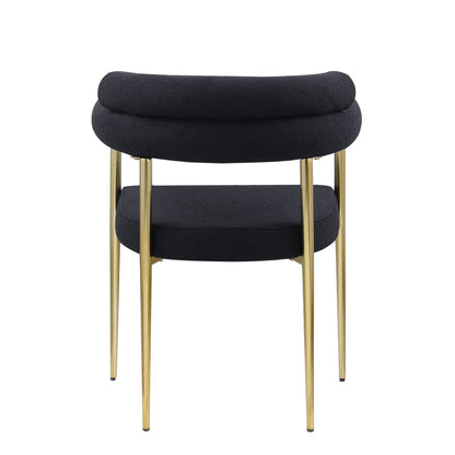 Dining Chairs (Set of 2), Mid-Century Modern Dining Chairs, Kitchen Dining Room Chairs, Round Boucle Backrest Sherpa Dining Chair With Brushed Bronze Metal Legs - Black