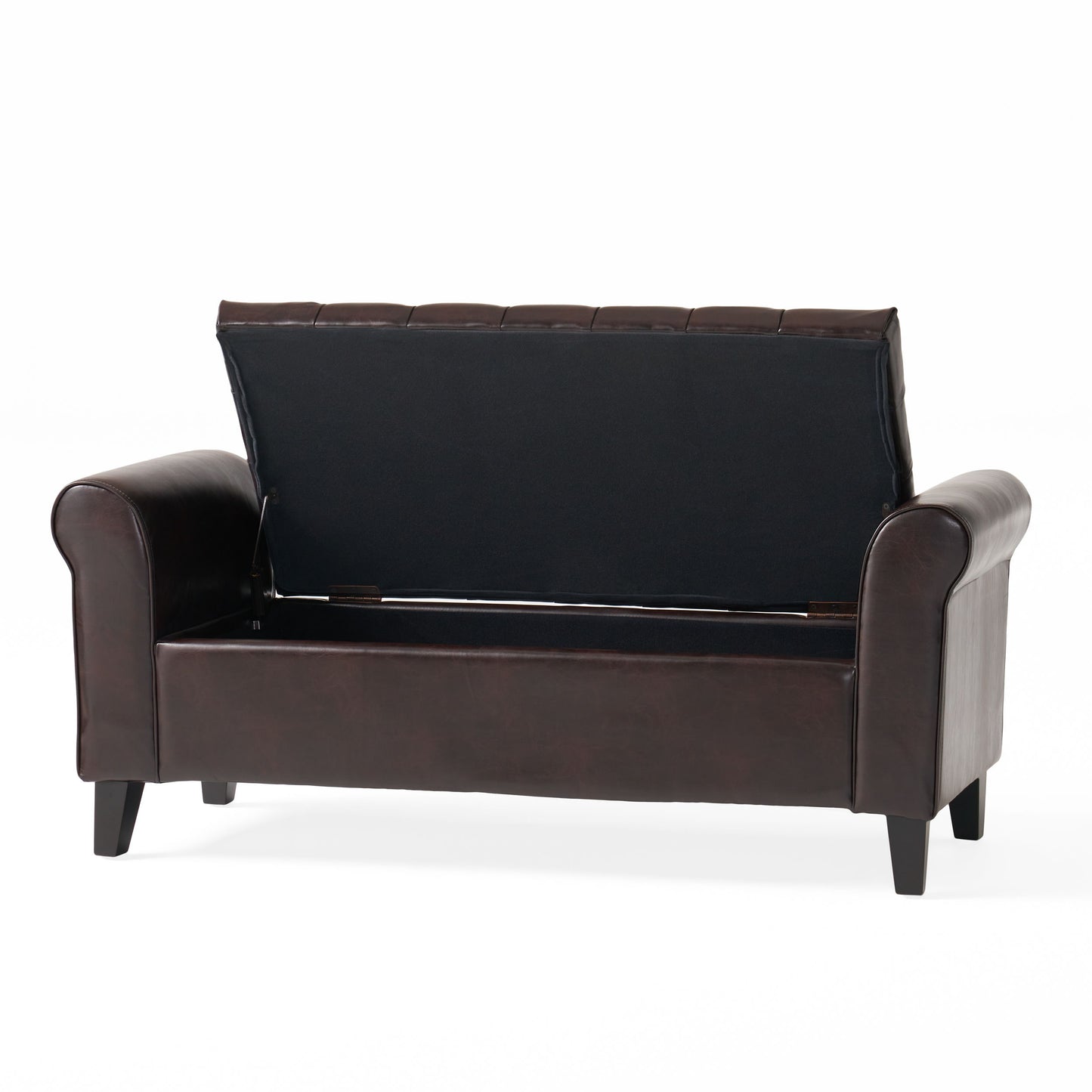 Hayes Contemporary Armed Storage Bench With Button Tufting - Brown
