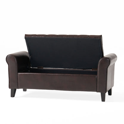 Hayes Contemporary Armed Storage Bench With Button Tufting - Brown