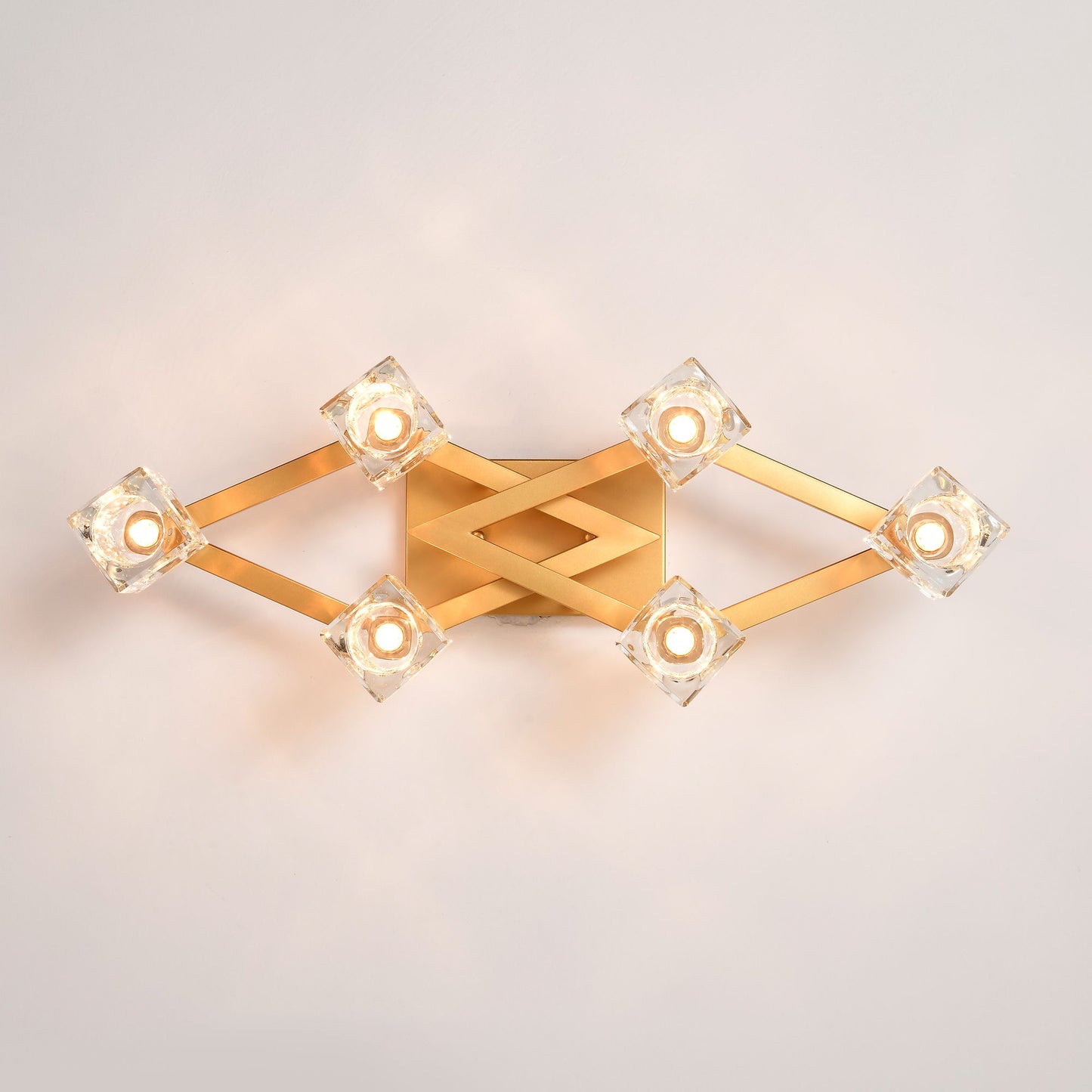 6 Light Crystal Ceiling Light For Dining Room, Modern Ceiling Lamp With Light Fixture For Entryway, Lobby, Kitchen, Bedroom, Living Room, Conference Room, (6*G9 Bulbs Included) - Gold