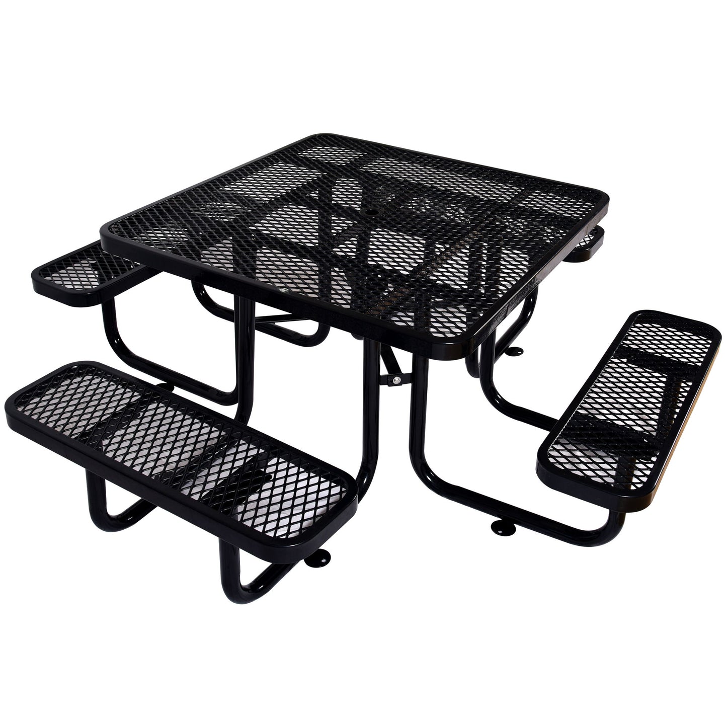 Square Outdoor Steel Picnic Table, With Umbrella Pole - Black