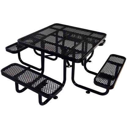 Square Outdoor Steel Picnic Table, With Umbrella Pole - Black
