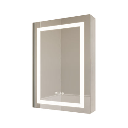 26" X 20" Bathroom Medicine Cabinet With LED Mirror, Anti-Fog, Waterproof, 3000K~6000K Single Door Lighted Bathroom Cabinet With Touch Swich, Dimmable, Recessed Or Surface Mount (Left Door) - Silver