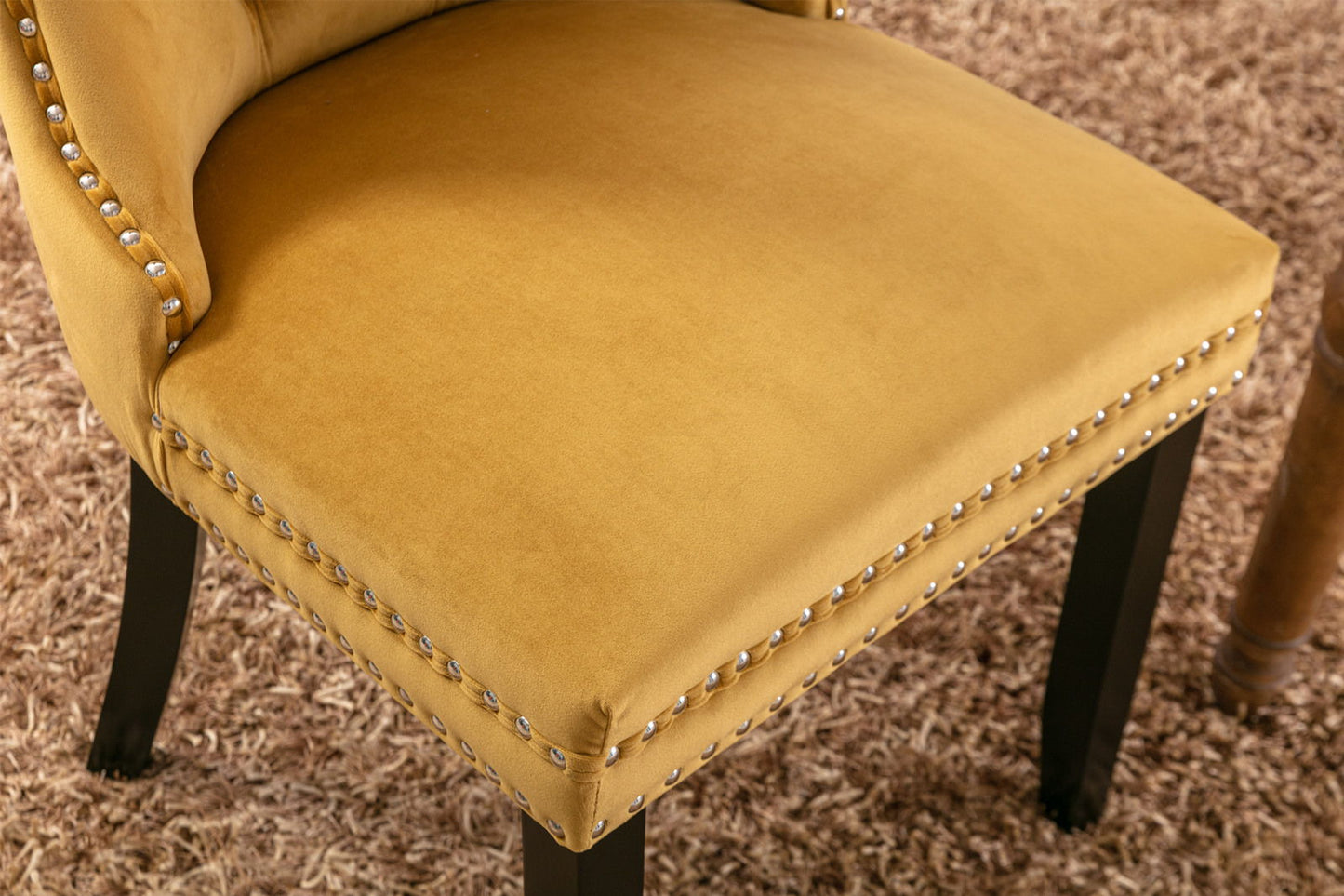Nikki - Modern, High-End Tufted Solid Wood Contemporary Velvet Upholstered Dining Chair With Wood Legs Nailhead Trim (Set of 2) - Gold