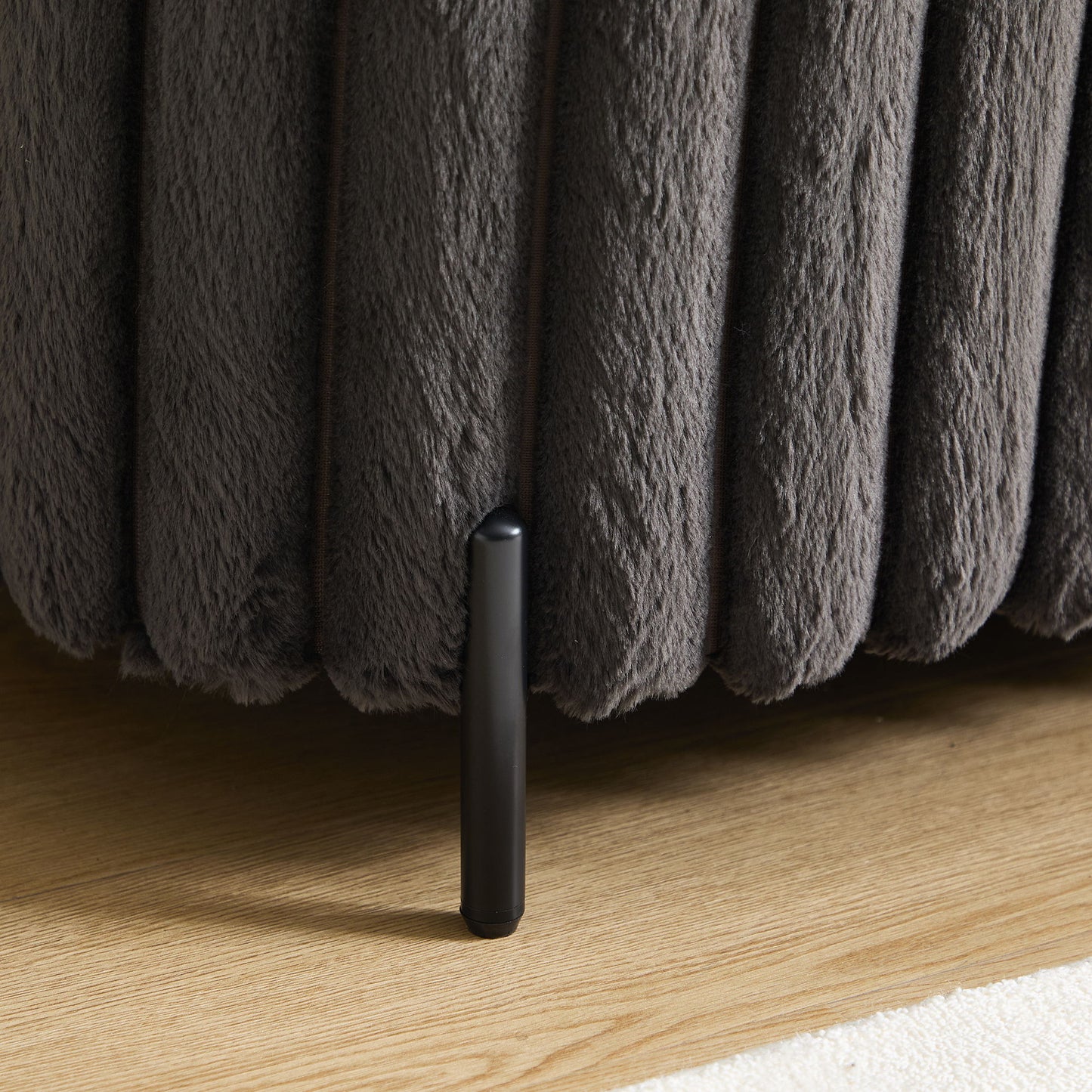 Charcoal Faux Fur Flip Top Storage Bench With Metal Legs, Wide Bed End Stool Foot Rest - Charcoal