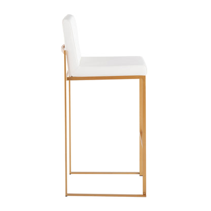 Fuji - Contemporary High Back Barstool (Set of 3) - Gold / White