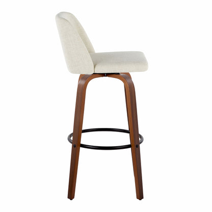 Toriano - Mid-Century Modern Fixed Height Barstool With Swivel With Round Footrest (Set of 2) - Walnut / Cream / Black