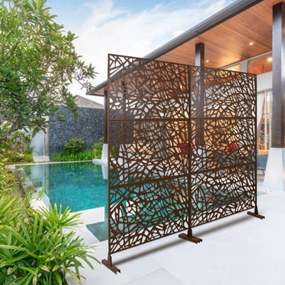 Outdoor & Indoor Metal Privacy Screen Freestanding Decorative Privacy Screen, Privacy Fence Panels For Deck Balcony Patio Garden - Brown