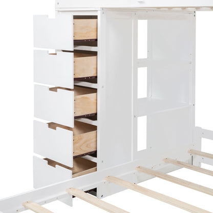 Twin Over Twin Bunk Bed With LED Light And USB Ports - White