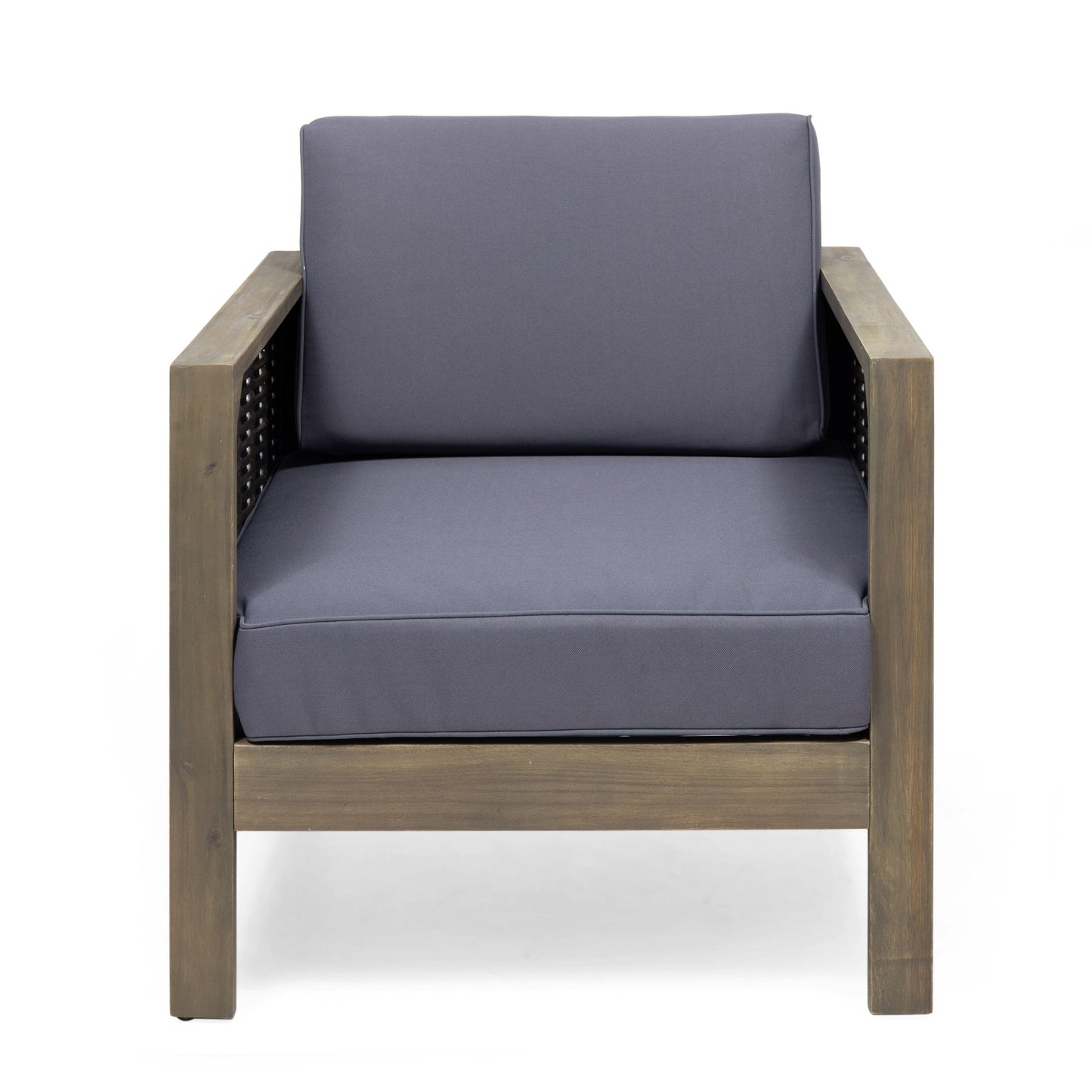 Outdoor Club Chair With Wicker Accents And Water Resistant Cushions - Gray