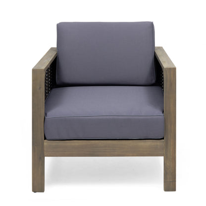 Outdoor Club Chair With Wicker Accents And Water Resistant Cushions - Gray
