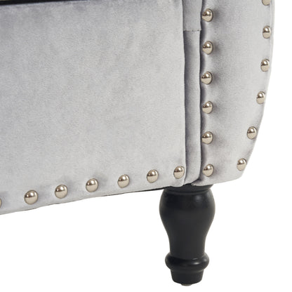 Velvet Multifunctional Storage Rectangular Ottoman Bench With Pillow - Gray