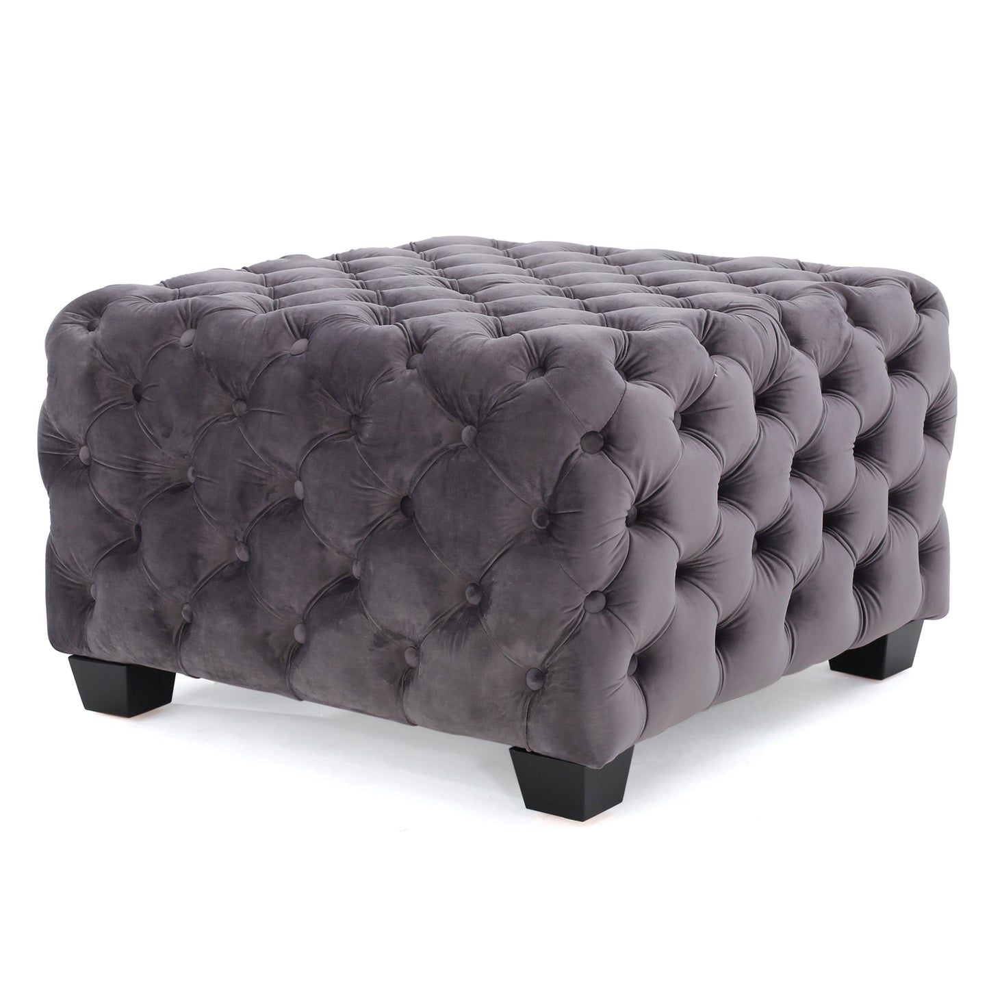 Modern Glam Velvet Ottoman With Button Tufted Diamond Stitch Design - Gray