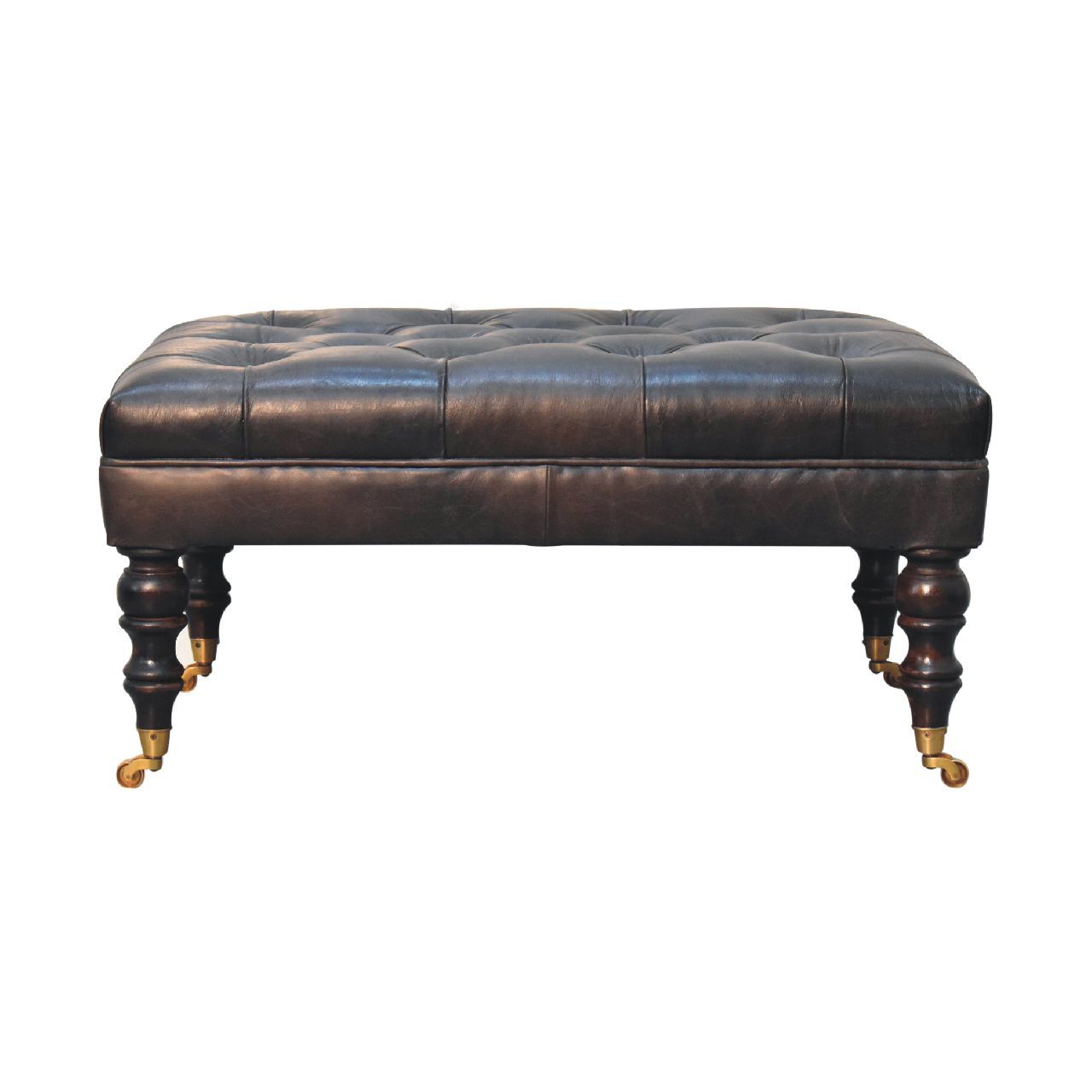 Buffalo - Leather Ottoman With Castor Legs - Black