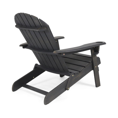 Zenithia - Outdoor Foldable Adirondack Chair With 2 Cup Holders - Dark Gray