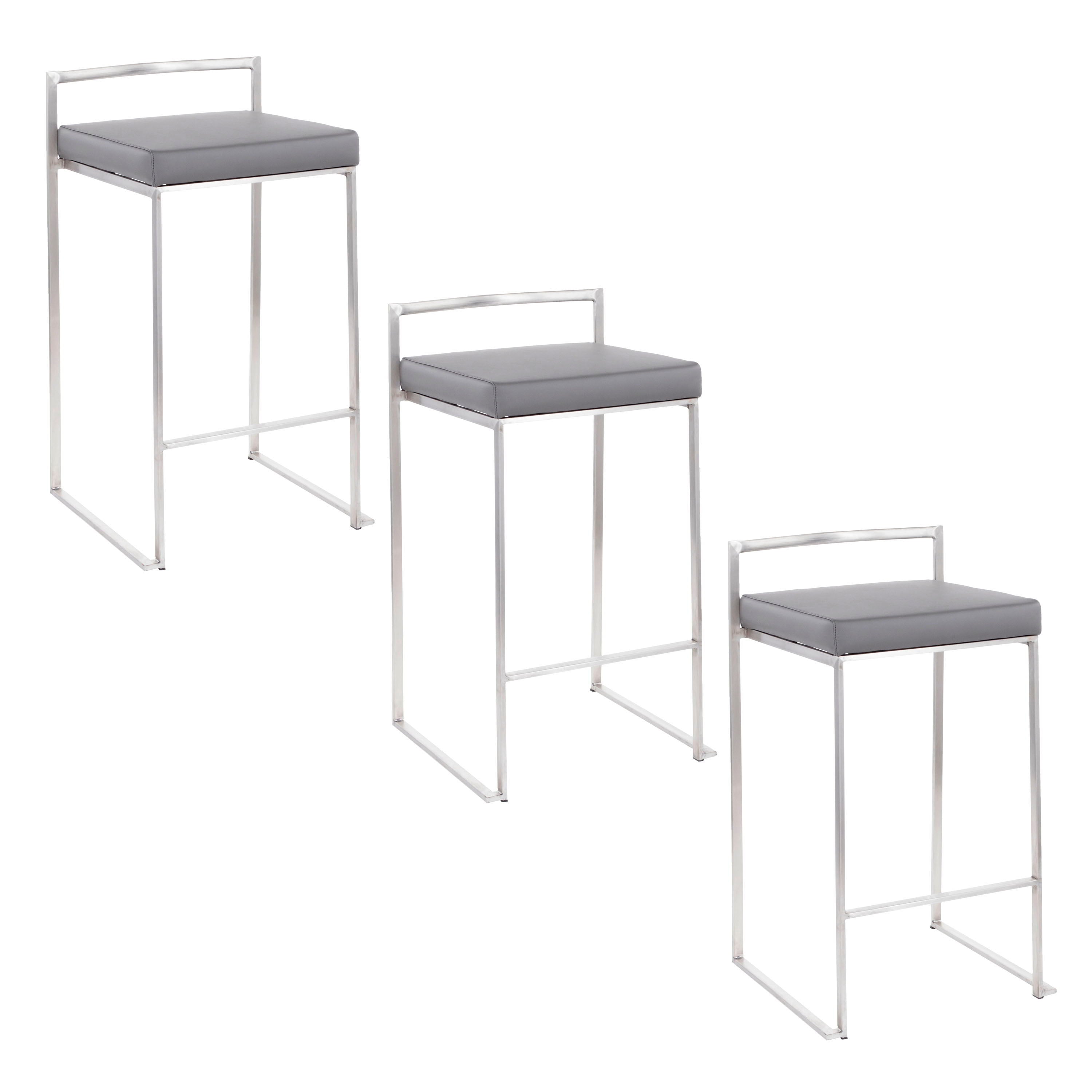 Fuji - Contemporary Stackable Counter Stool (Set of 3) - Gray