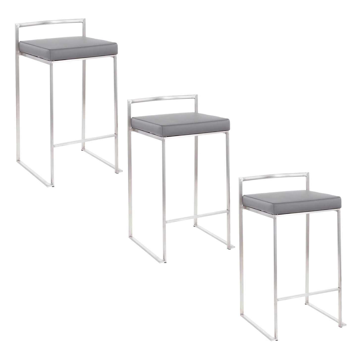 Fuji - Contemporary Stackable Counter Stool (Set of 3) - Gray