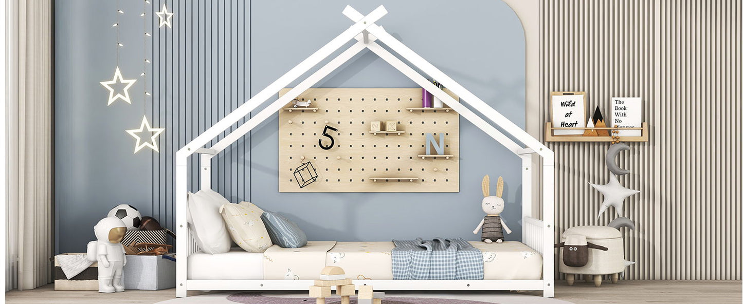 Twin Size House Bed - White