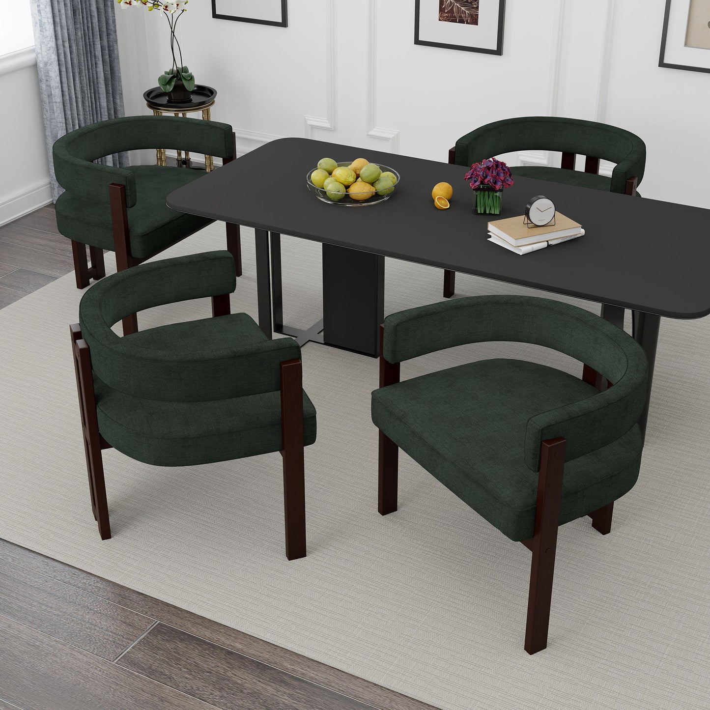 Modern Accent Chair Teddy Upholstered Armchair With Open Back 3 Legs Barrel Dining Chair Comfy Side Chair (Set of 2) - Emerald