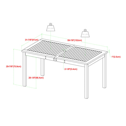 Contemporary Slat Top Acacia Wood Outdoor Dining Table - Dark Brown