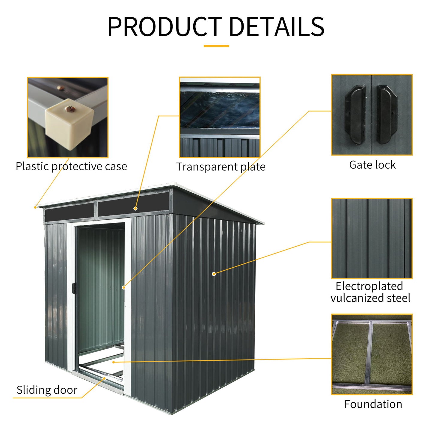 6Ft X 5Ft Outdoor Metal Storage Shed With Lockable Sliding Doors And Transparent Plate For Garden, Lawn - Black / White