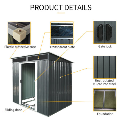 6Ft X 5Ft Outdoor Metal Storage Shed With Lockable Sliding Doors And Transparent Plate For Garden, Lawn - Black / White