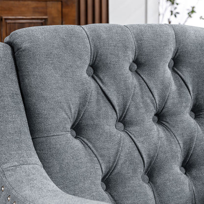 Accent Chair, Living Room Chair, Footrest Chair Set With Vintage Brass Studs, Button Tufted Upholstered Armchair For Living Room, Comfy Reading Chair For Bedroom, Reception Room - Gray