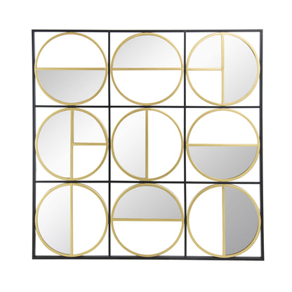 Eclectic Styling Metal Beaded Wall Mirror With Contemporary Design For Bedroom, Liveroom & Entryway - Golden Black